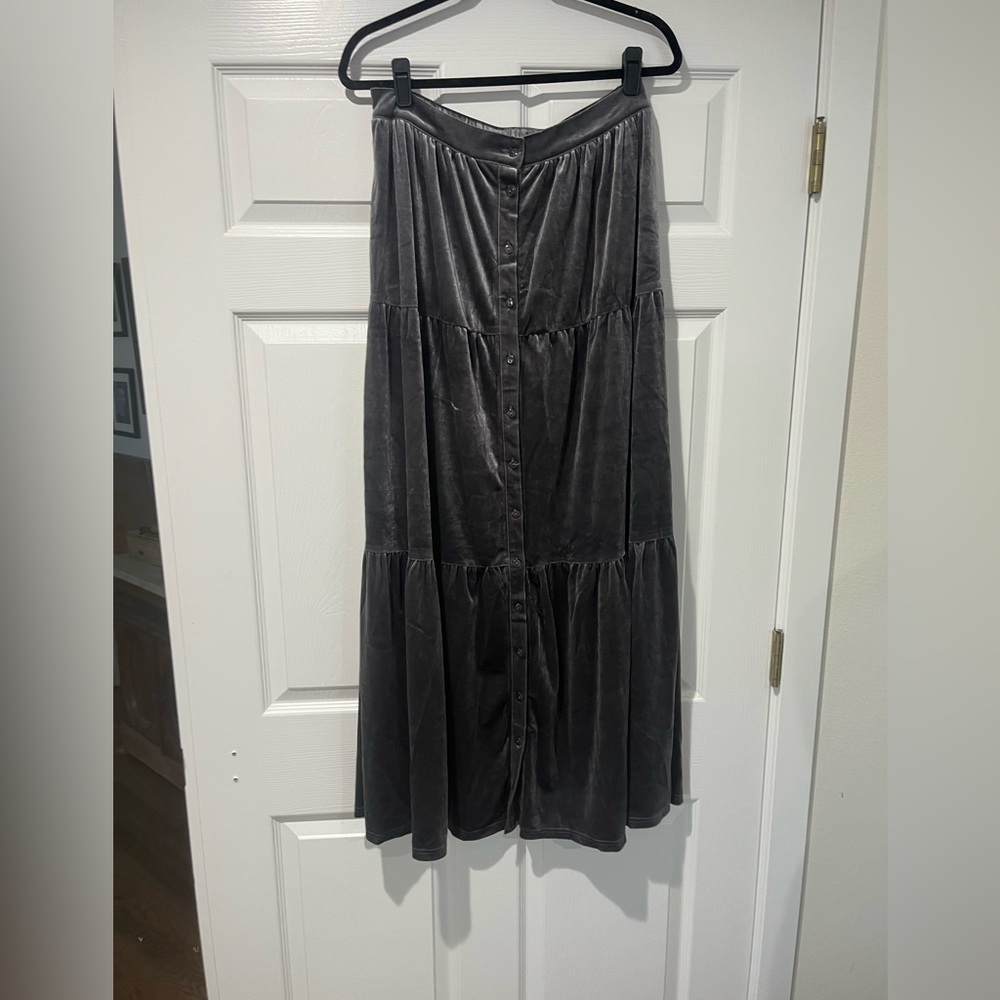 Aiden Grey/Charcoal Velvet Button-Down Maxi Skirt